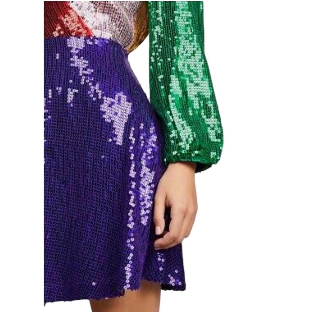 NEW NWT ALICE + OLIVIA Blaze Sequin Colorblock Long Sleeve Mini Dress SZ 4 Glam - Picture 5 of 11